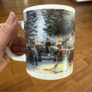 Vintage 1992 Thomas Kinkade Victorian Christmas II Mug Horse Carriage 3.75” Cup
